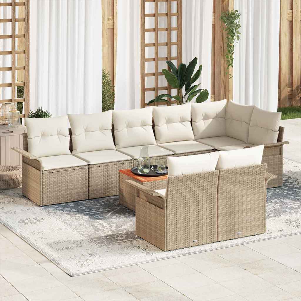Garten-Sofa-Set mit Kissen mit Speicher 9 pcs Beige und Creme